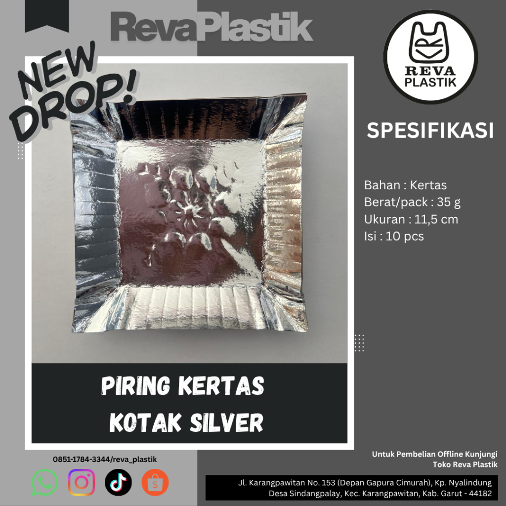 Piring Kertas Kotak Silver