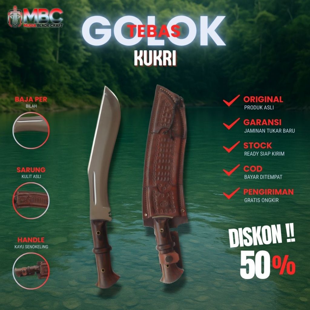 Pisau Tebas Kukri Baja Full Tang Polish Miror