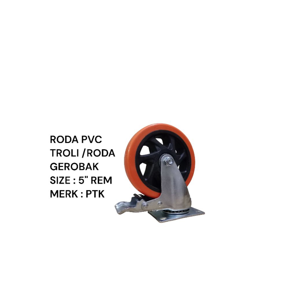 PTK Roda PVC PU Troly Troli 5inch REM orange caster