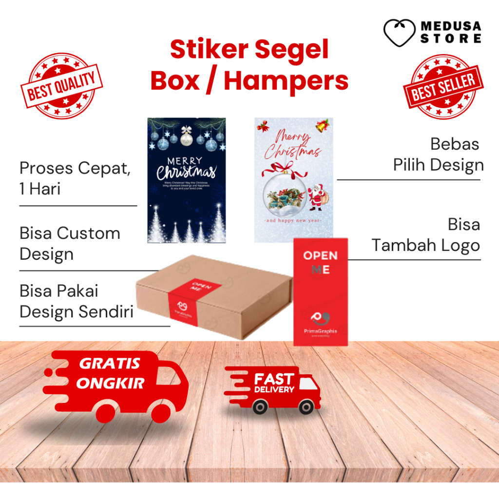 Sticker Segel Box Hampers Natal / Stiker Label Box Parcel Merry Christmas - X mas