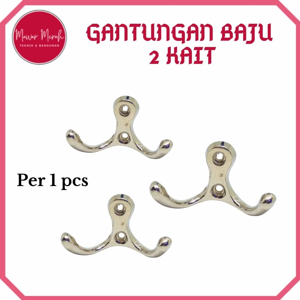 Cantolan Baju Gantungan Baju kapstok 2 Kait Stainles