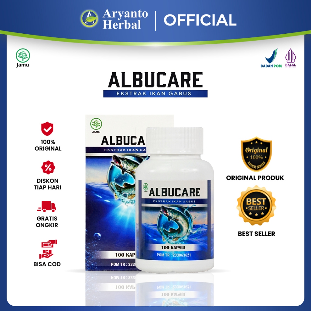 Aryanto Herbal - Kapsul Albucare Asli Ekstrak Ikan Gabus Obat Bengkak Meradang Penumpukan Cairan