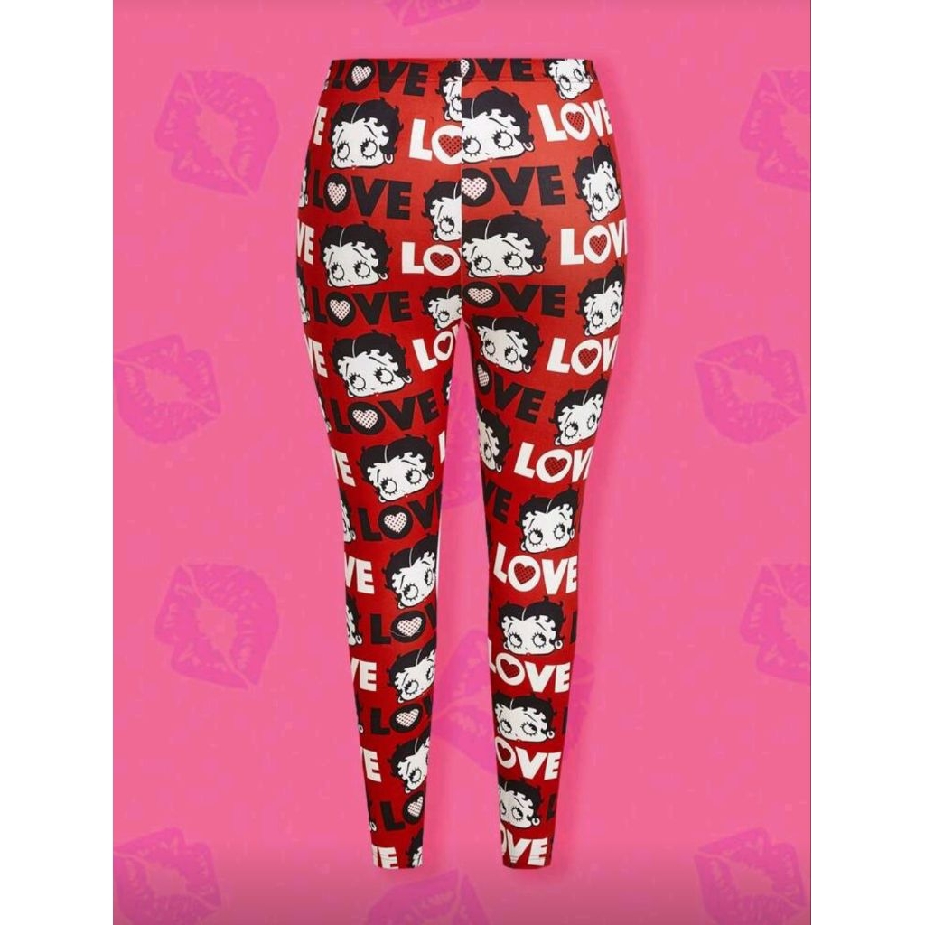 Betty Boop x SHEIN Plus Size Red Highly Elastic All-Over Print Fashionable & Elegant Leggings, Suita