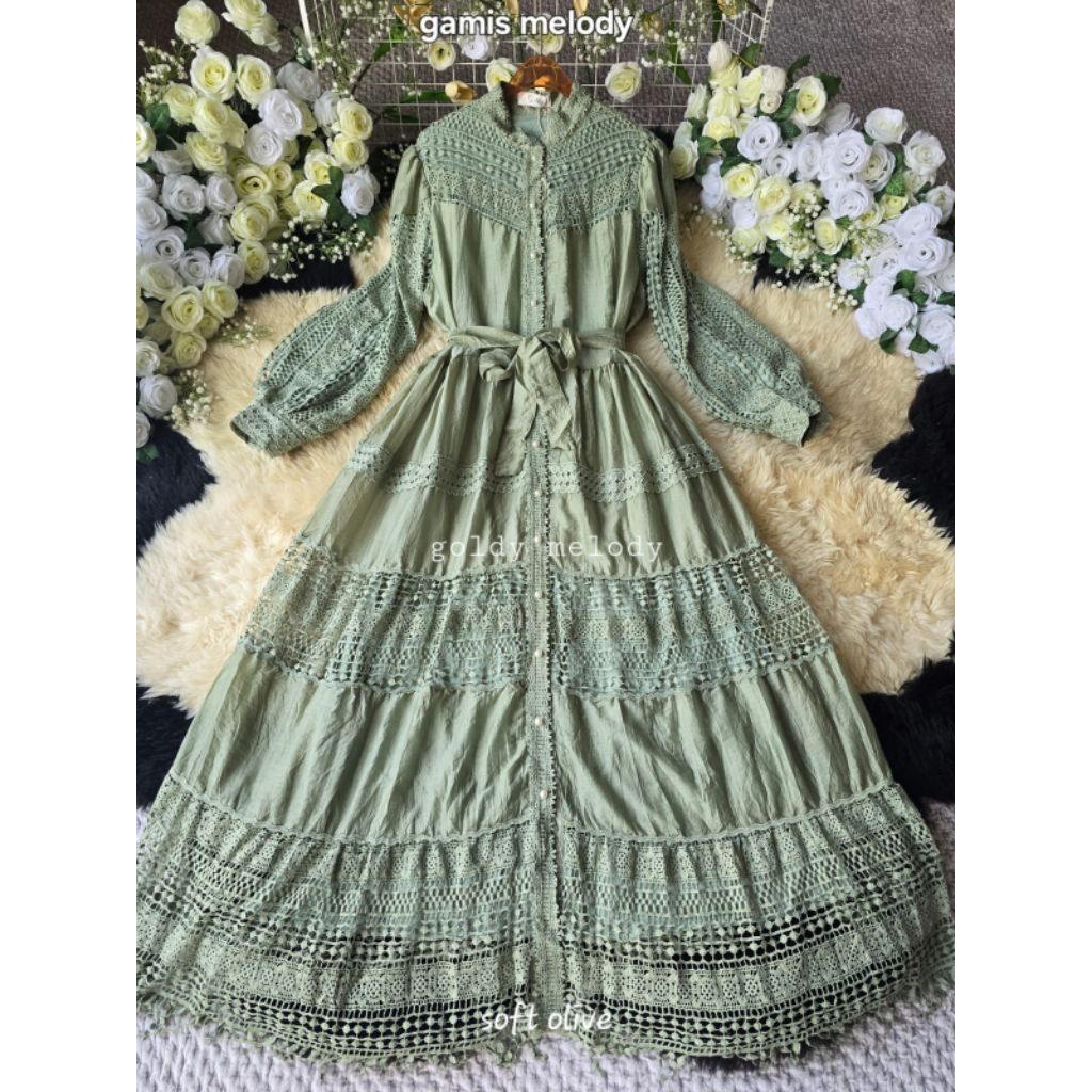 MELODY GhatbiyyaGoldy Gamis Premium Katun Renda Bordir Mewah by GoldyGhatbiyya Muslim Fashion Pakaia