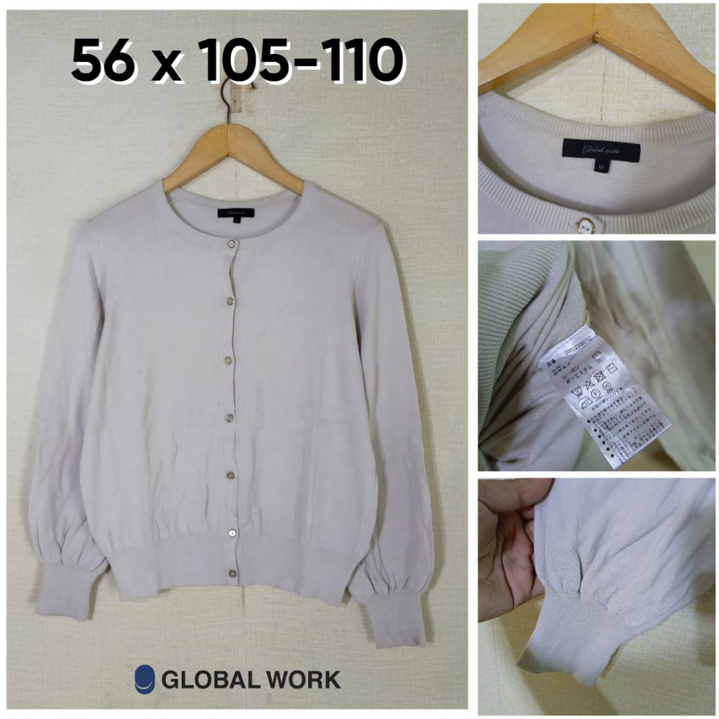 Cardigan Global Work Coklat Susu Coksu O Neck Size M Wanita Knit Bahan Lembut Adem OB903