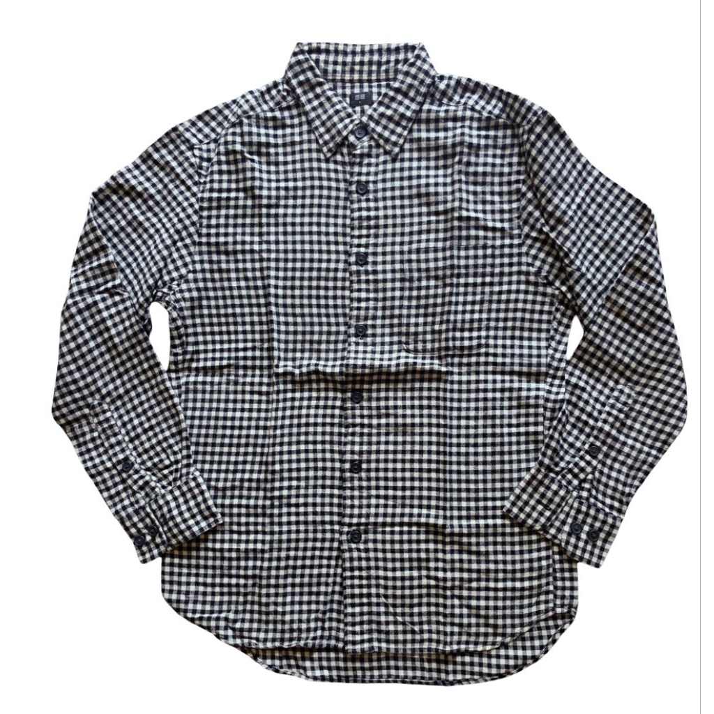 kemeja Flannel Uniqlo Black & White Size M