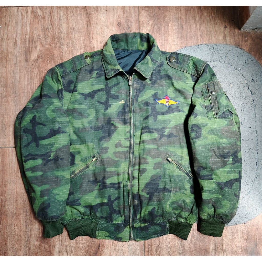 Vintage Camo Bomber Flight Jacket - Jaket Army Canvas Loreng Pilot Pria Second