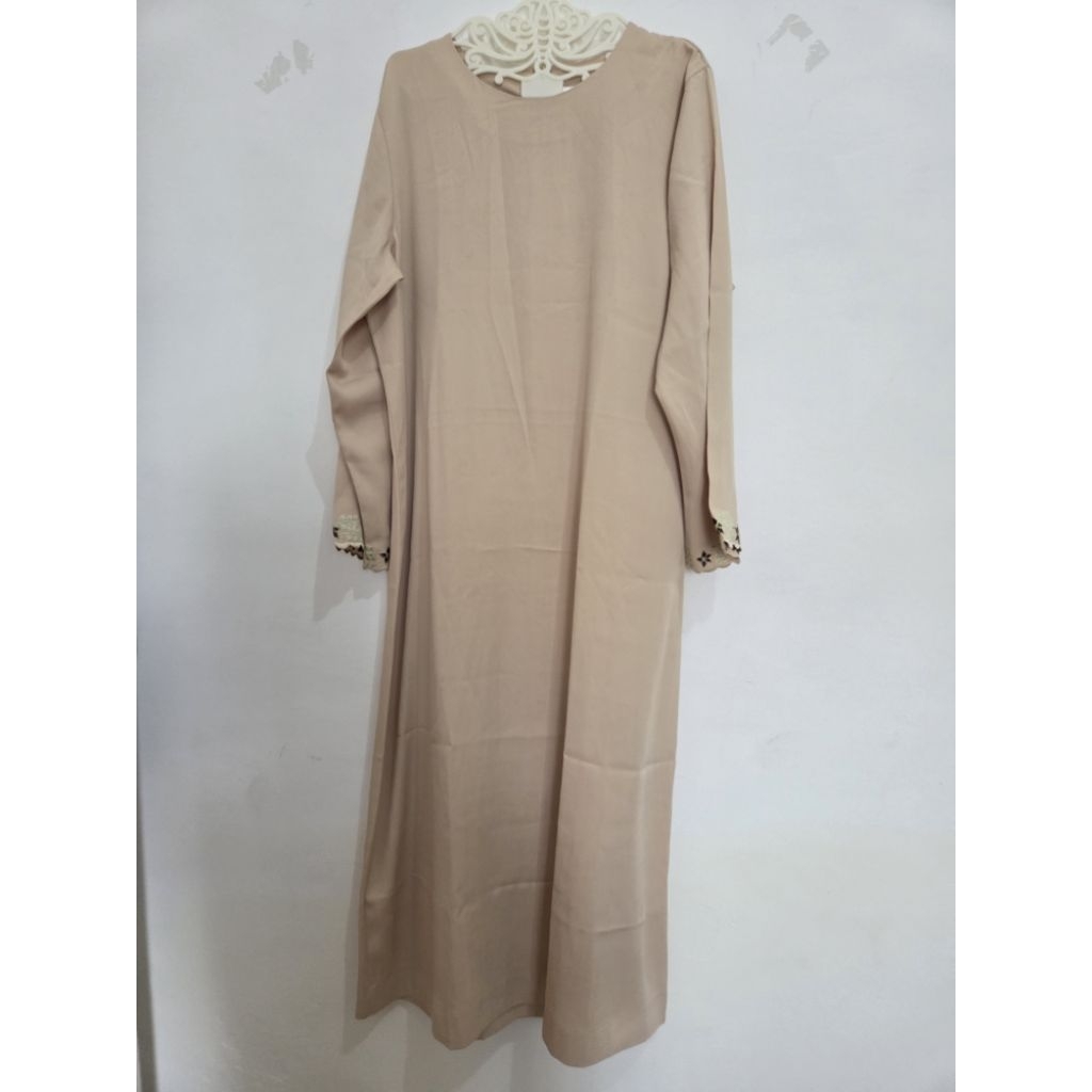 Gamis Bordir Polos Coklat Cream Cewek Wanita