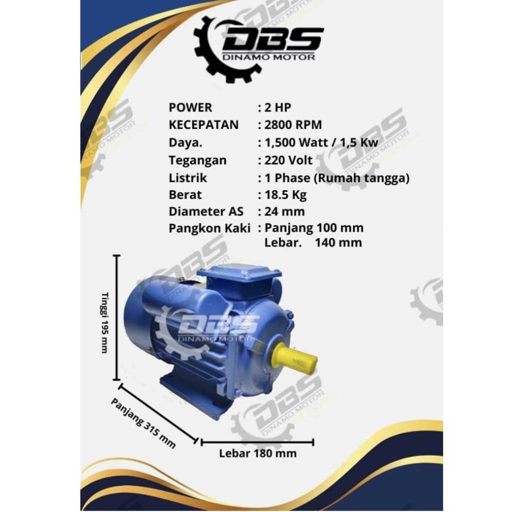 Dinamo 2 Hp 2800 Rpm 1 Phase Merek DBS Kondisi BARU - 100% Full Tembaga Tahan Panas