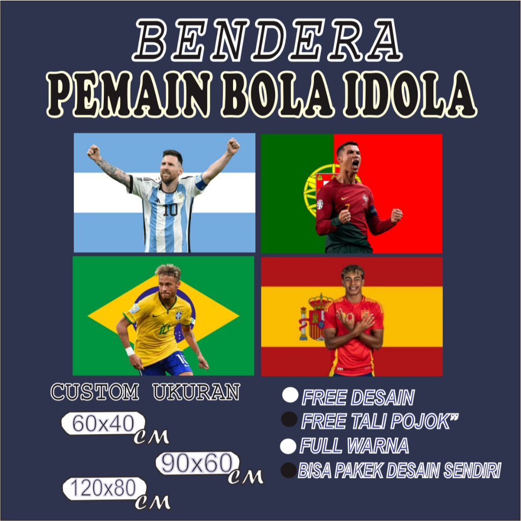 Custom Bendera Pemain Idol Negara Bendera Messi Ronaldo Neymar Lamine Yamal Poster Bola Idol Dekoras