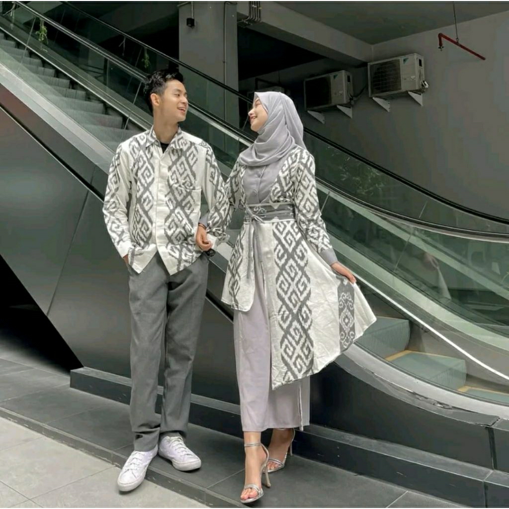 COUPLE TENUN TUNIK MARWAH PUTIH baju tenun couple