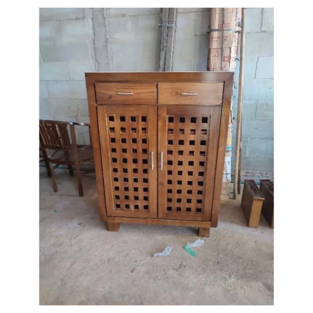 Almari sepatu kayu jati minimalis |Rak sepatu minimalis kayu jati