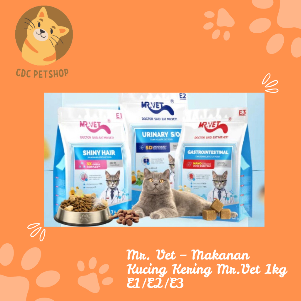 [NEW] Mr. Vet Makanan Kucing Kering E1 1kg Triple-Omega Triple Glow Dari Salmon Norwegia