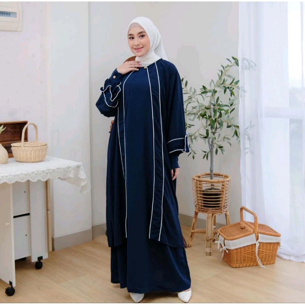 Lori Dress Set Maxi 2in1 Dress Casual Crinkle Airflow Mix Ceruty Baby Doll - Gamis Muslim Syar'i Sim