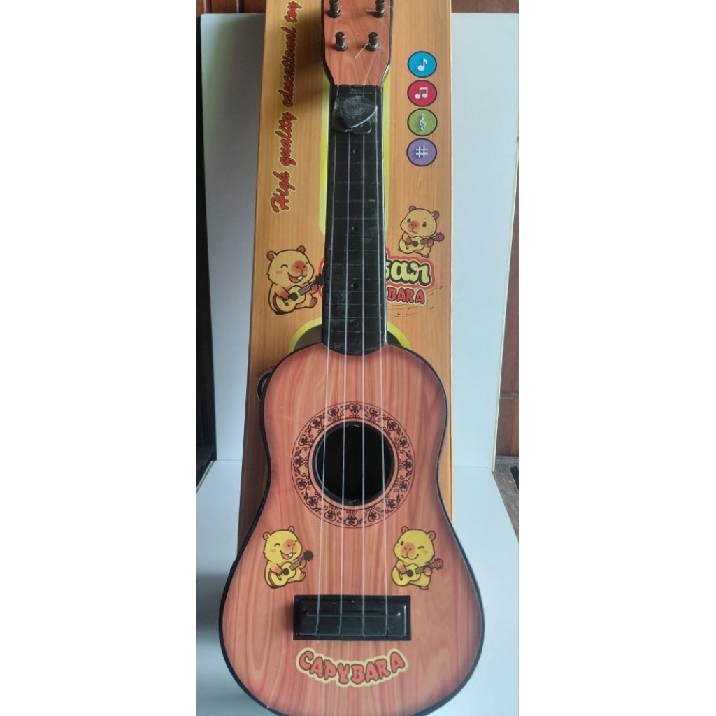 Mainan Gitar Motif Kayu Anak Edukatif- Mainan Gitar Anak