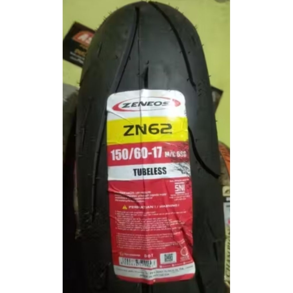 BAN LUAR TUBELES ZENEOS 150/60-17 ZN 62 BAN BELAKANG NINJA 250/R15 V3/R25 /CBR 250 ZENEOS TUBELES PR