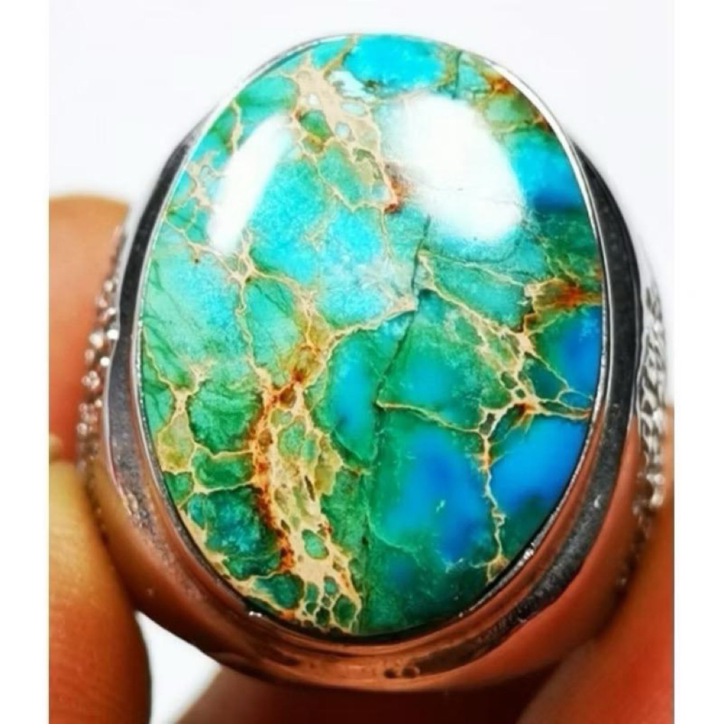 Batu akik pirus persia motif antik serat emas