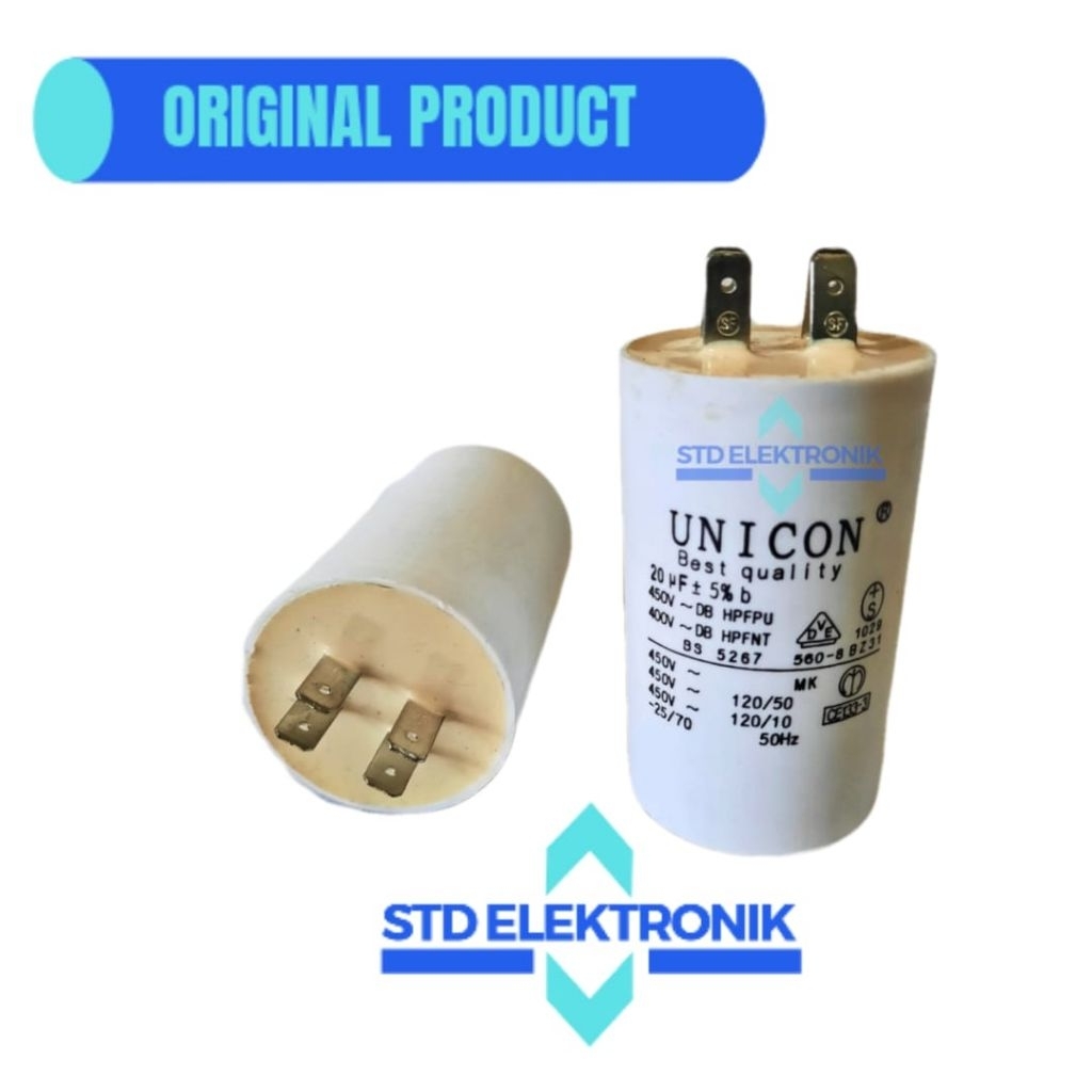 Capasitor mesin air 20 uf unicon bentuk soket 4 - Kapasitor pompa air, jet pump, sanyo, REAIM, SHIMI