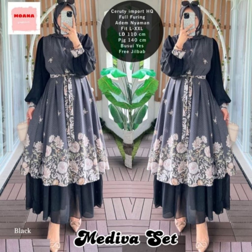 Gamis Set Hijab Ceruty Motif