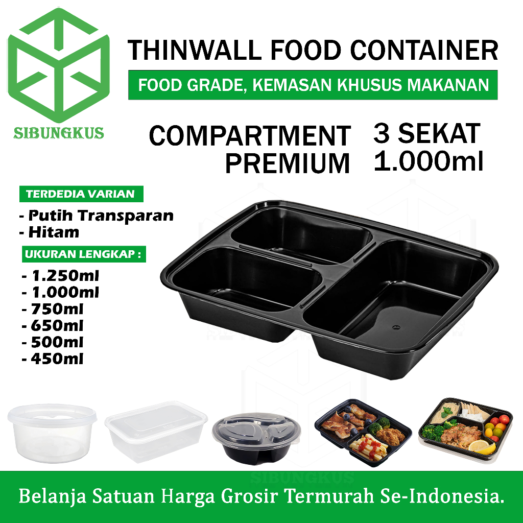 Thinwall Kotak Makan Plastik Rectangle Square Toples Microwave Safe Catering 1000ml 450ml 500ml 750m