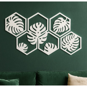 Hiasan Dinding Monstera Estetik Banyak Warna Motif Hexagonal Monstera Walldecor pajangan rumah