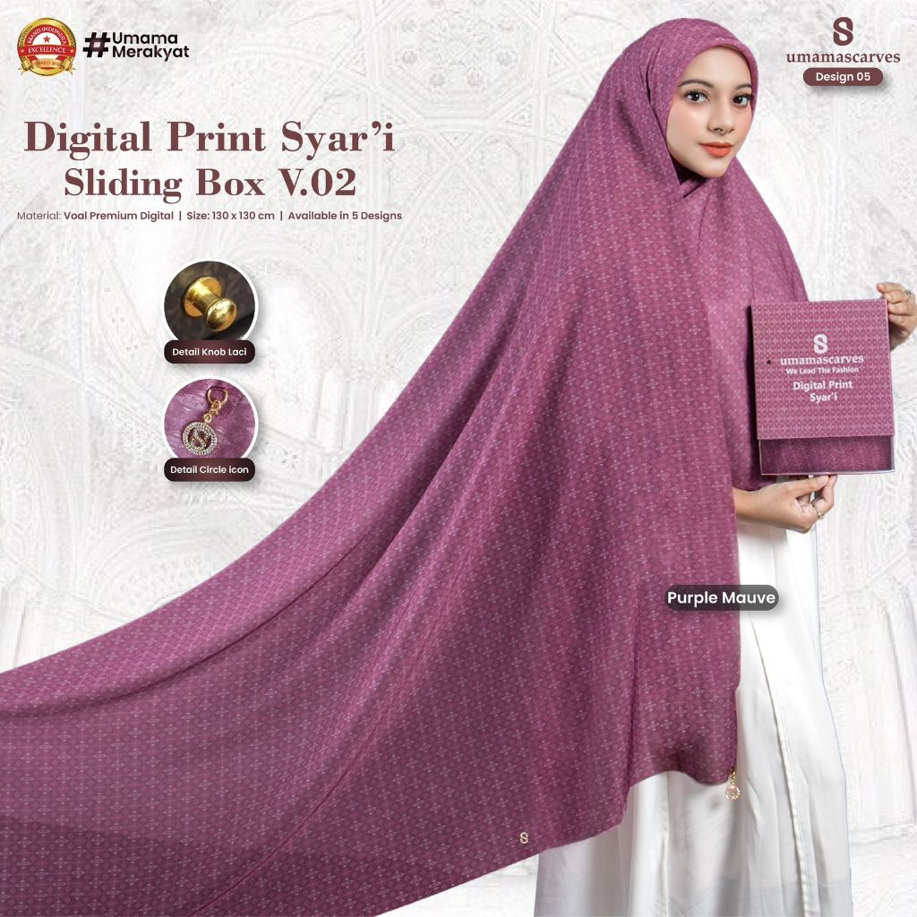 (PILIH MOTIF) BOX SCARVES SYARI MOTIF FREE BROOCH Jilbab Voal Motif Umama Digital LC 130X130Cm