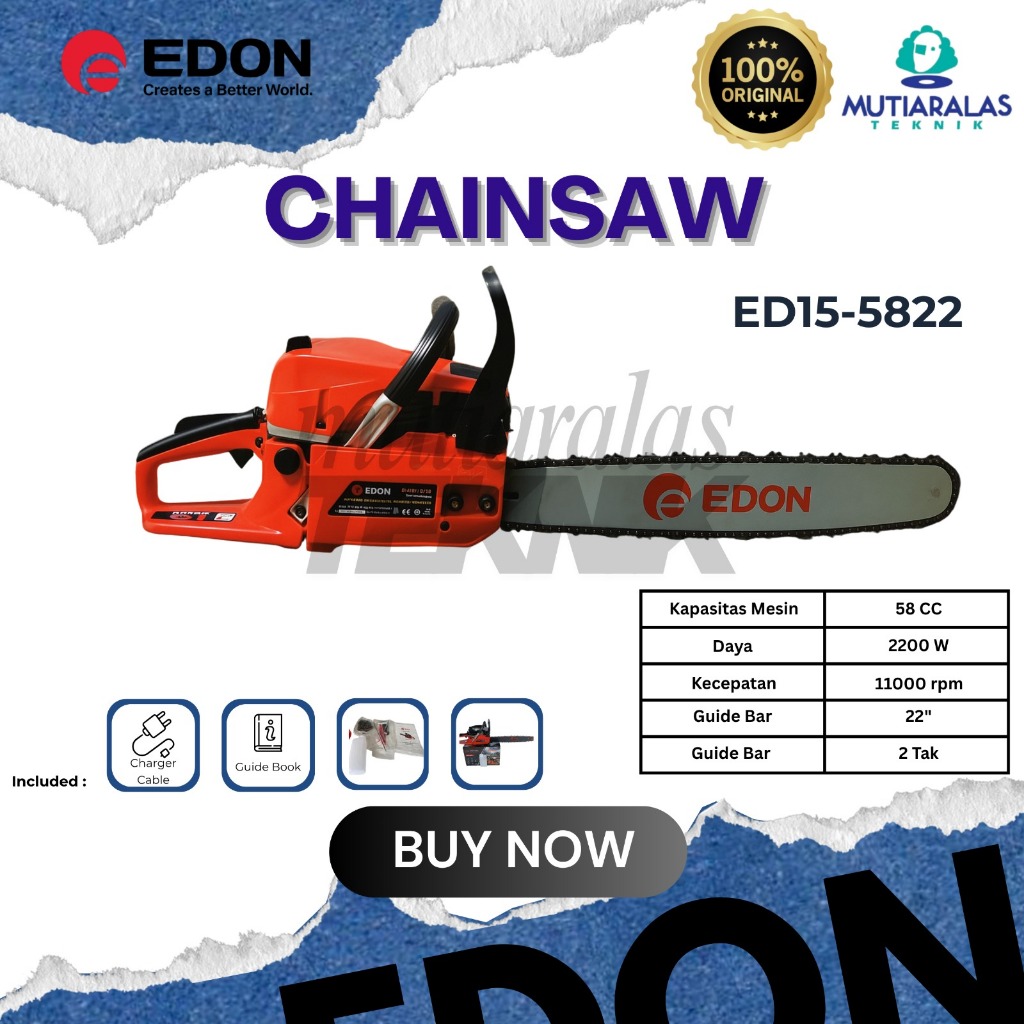 EDON Mesin Potong Kayu Mesin Sinso  Chainsaw Gergaji Potong Pohon Kayu Gergaji mesin EDON ED15-5822 
