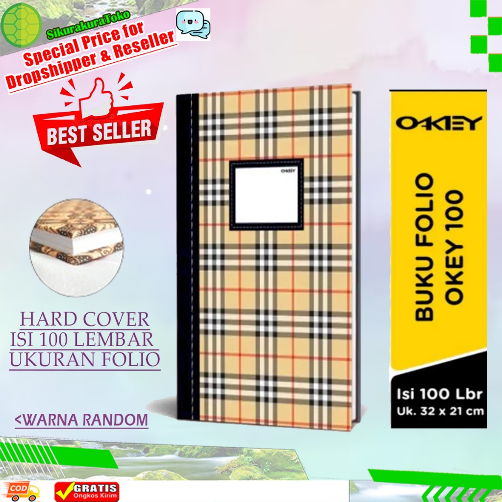 (skr) Buku Folio Bergaris Okey isi 100 Lembar Hardcover motif buku besar akuntansi buku kas akuntan 