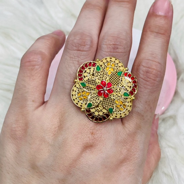 Cincin bunga kerawang motif dubai mewah elegant uk 15 adjust emas asli kadar 700