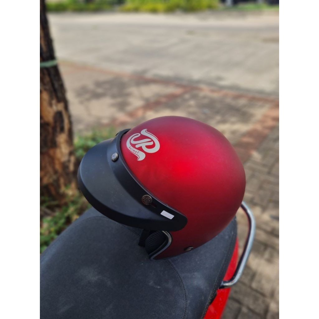 Helm retro jp merah solid