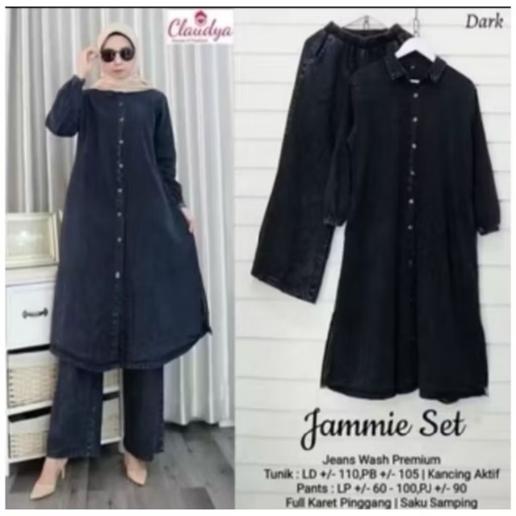 Setelan jamie tunik dan celana/Setelan Jeans wanita Terbaru 2025/ Setelan Jeans wanita Kekinian