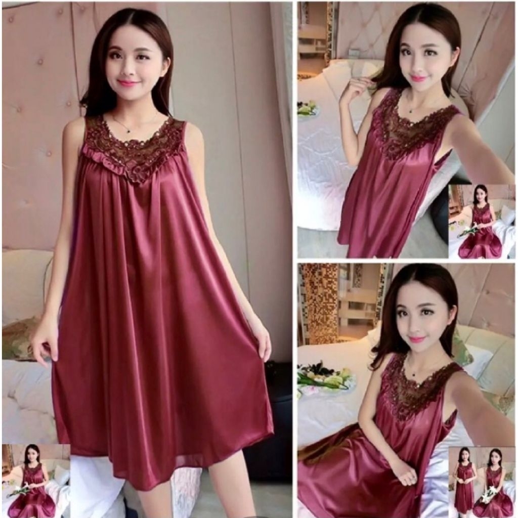 Baju Tidur Daster Lingerie Happy Satin Import Ukuran XXL/jumbo