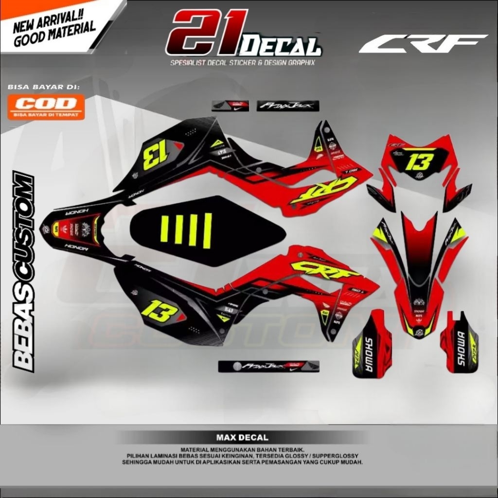 DECAL CRF 150 L FULLBODY MOTIF MERAH HITAM SIMPEL