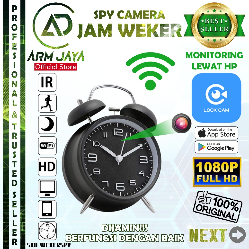 ArmJaya Jam Weker Kamera WiFi 1080P CCTV Mini Bentuk Jam Meja Hidden Spy Camera WEKERSPY Keamanan