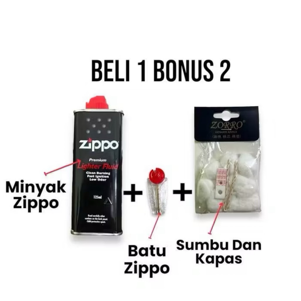 Paket Lengkap Minyak Zippo Plus Batu Zippo Dan Kapas Sumbu Zippo