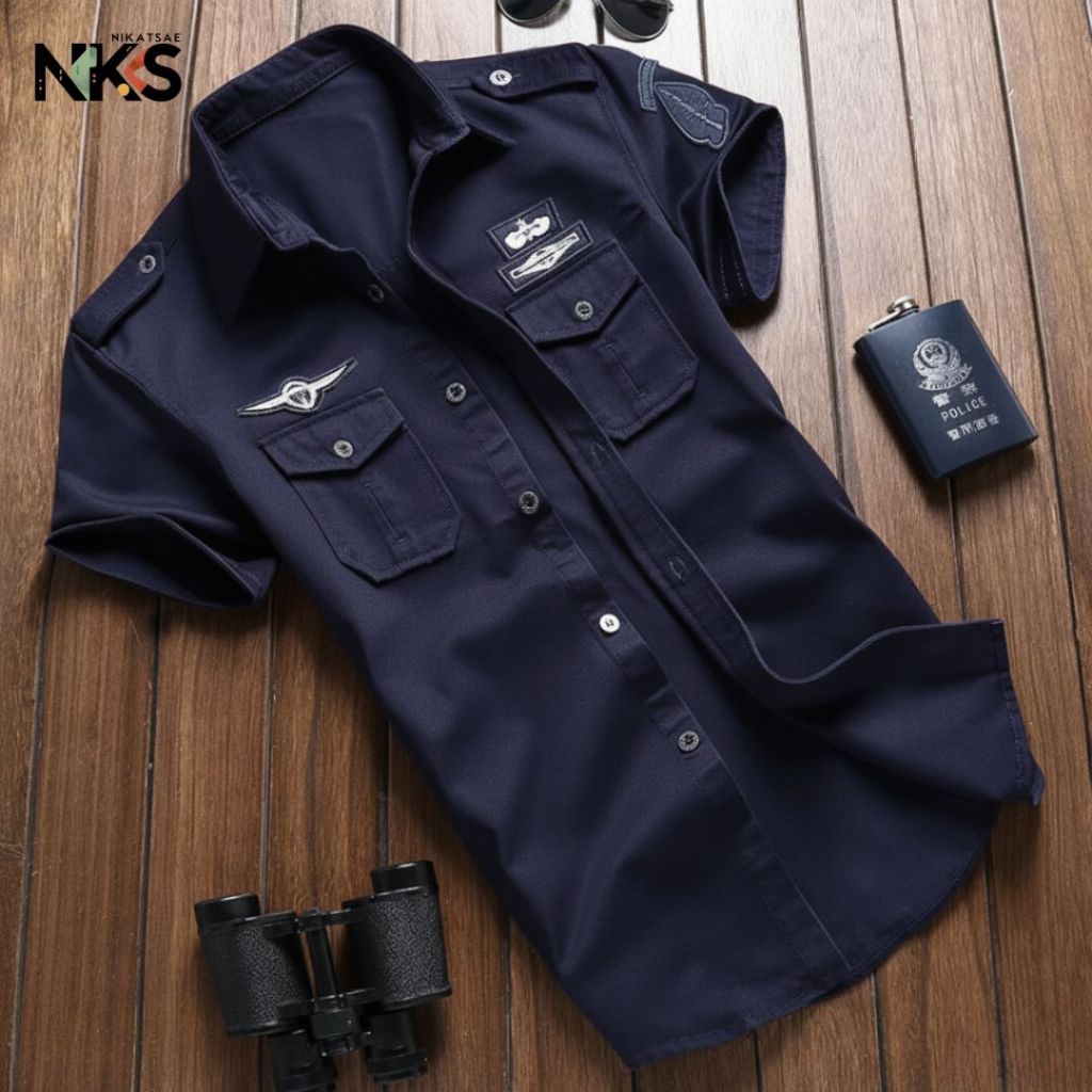 Kemeja Tactical Navy Lengan Pendek Bordil / Kemeja Tactical / Baju Tactical / Kemeja / Kemeja Pendek