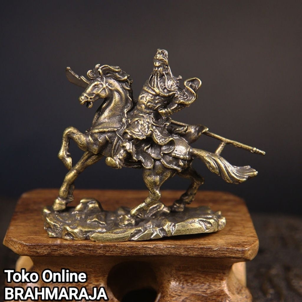 Patung Dewa Kwan Kong Naik Kuda Guan Gong Bahan Dari Logam Kuningan