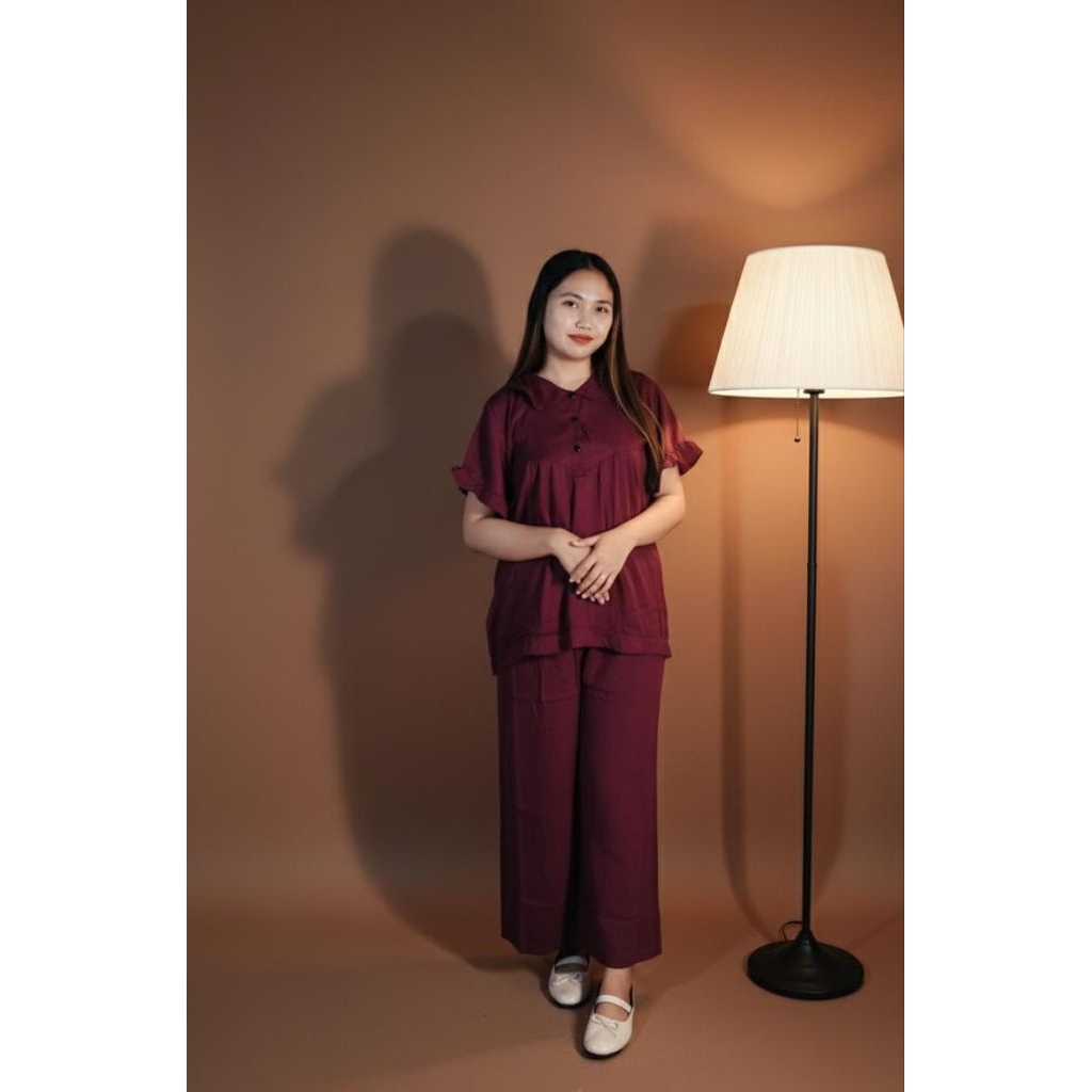 One set/Setelan lengan pendek polos wanita kekinian