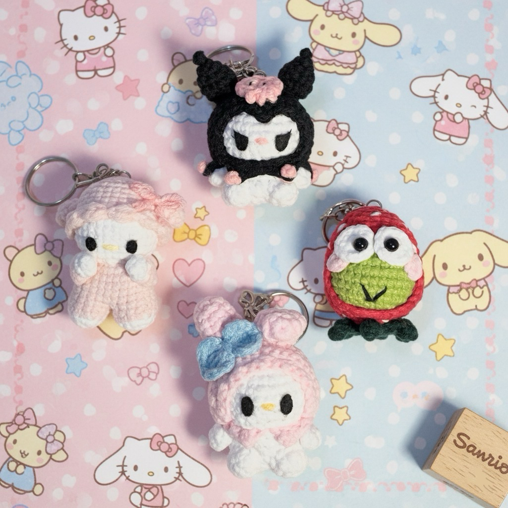 [CROCHEARA] crochet keychain sanrio | gantungan kunci melody kuromi | gantungan rajut kuromi | gantu
