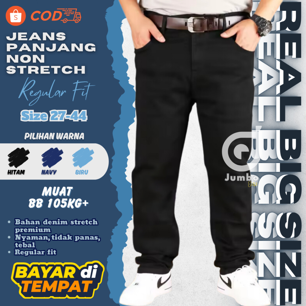 Celana Jeans Jumbo Pria Bahan Denim Stretch Melar
