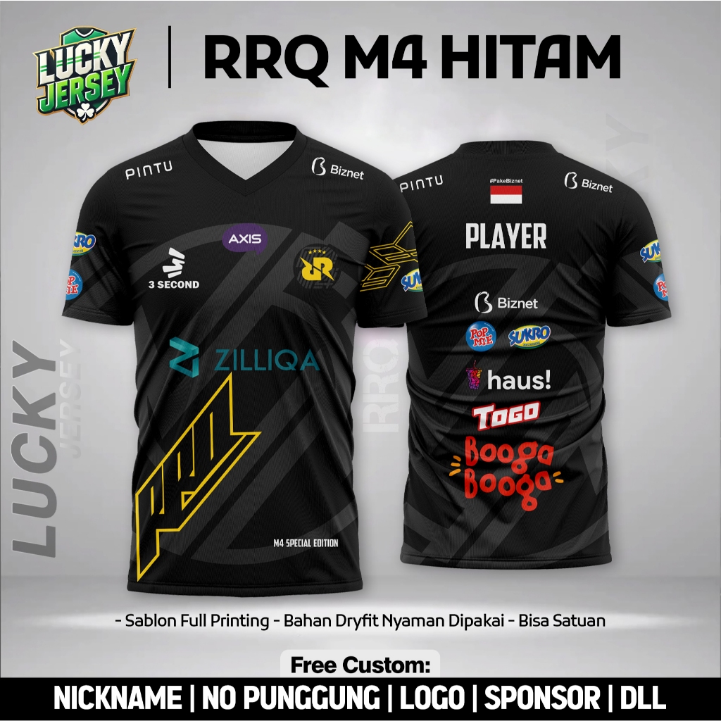 Baju Gaming RRQ M4 2022 Hitam [Gratis Nama dan Nomor Pungung]
