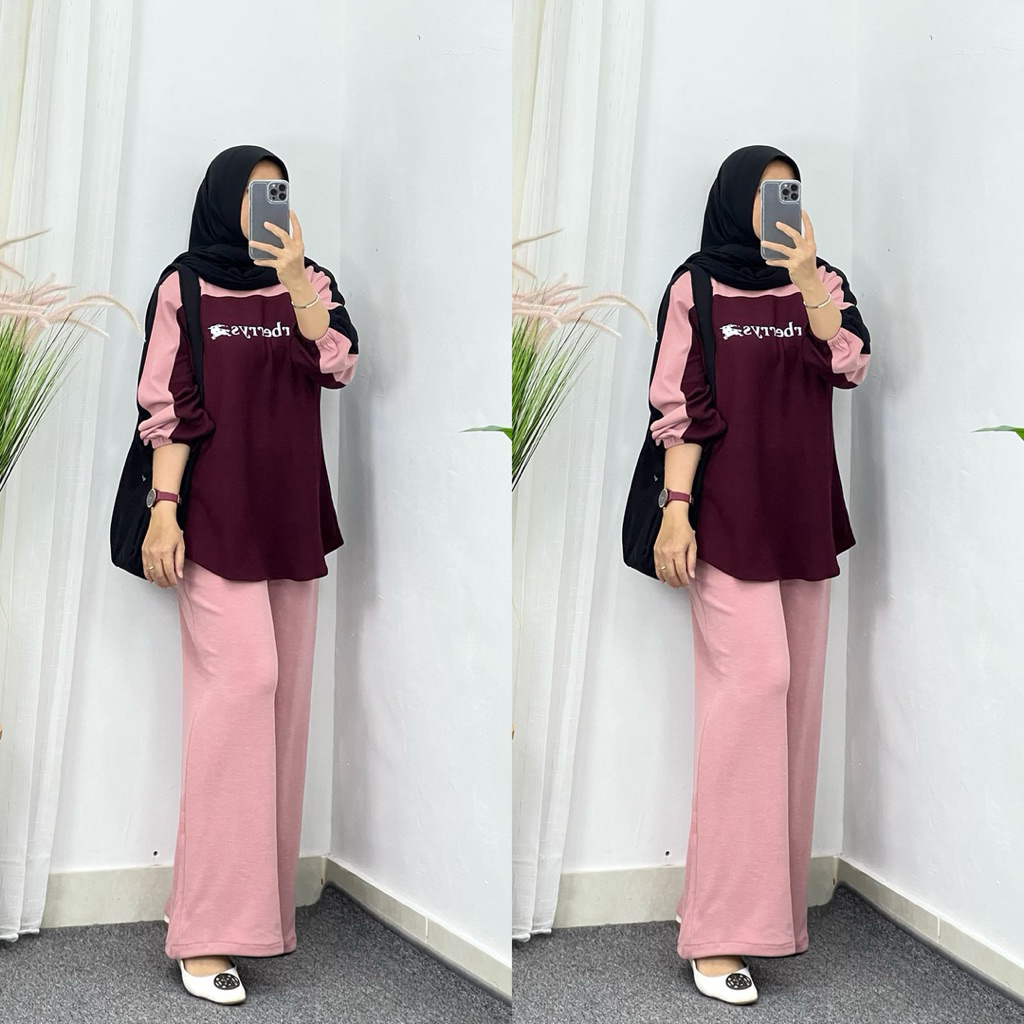 Set Kulot Burberry / Baju Set Celana Kulot Knit / COD