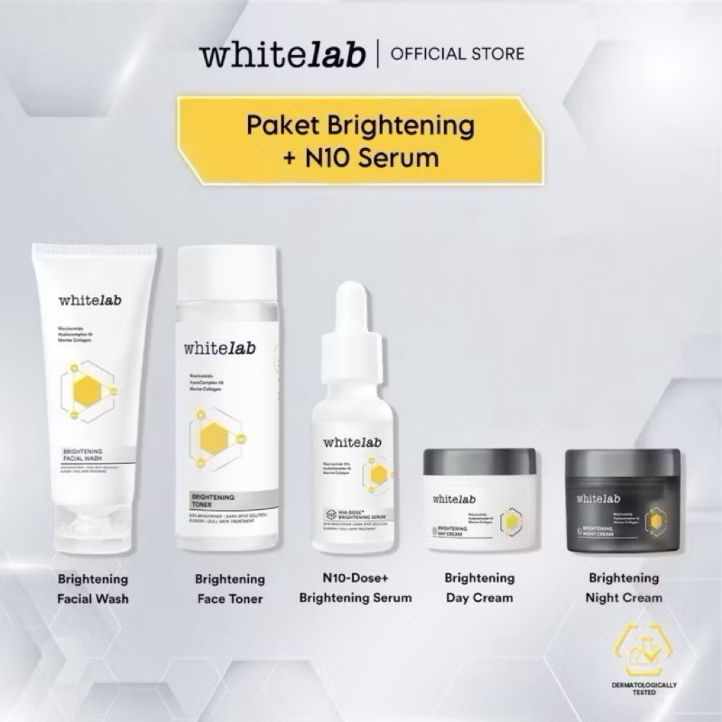 INSTANT PROMO Whitelab 6 pcs N-Dose+ Paket Wajah - All Skin Facial Wash, Toner, Serum, Moisturizer, 