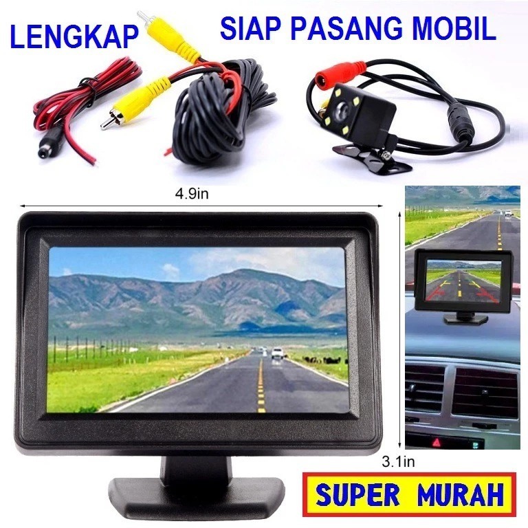 Paket Kamera Mobil Mundur Monitor Lcd 4.3inc Camera Belakang Ccd Led Cctv Hdd Lengkap Kabel