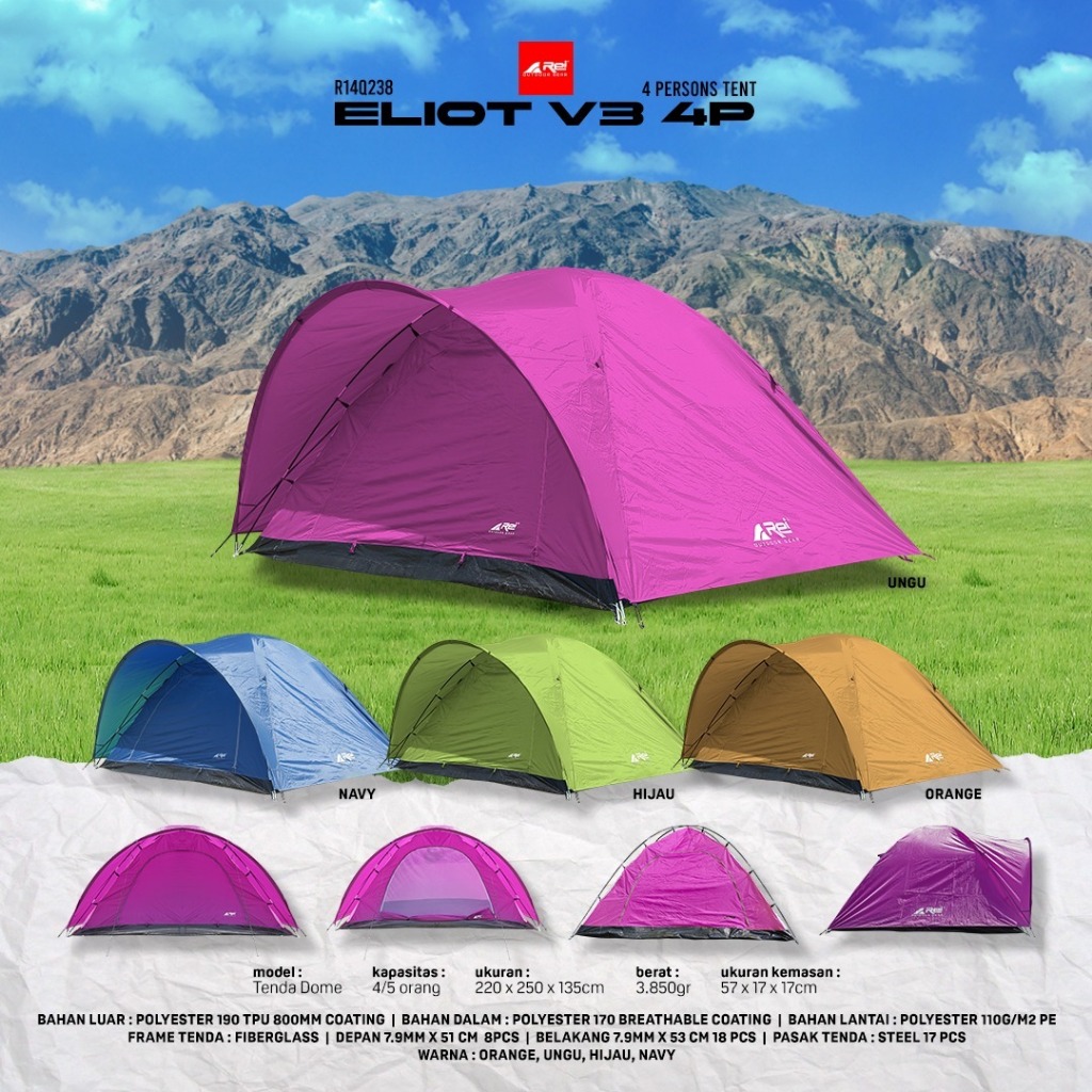 Tenda Camping Eliot V3 Kapasitas 4 orang Arei Outdoorgear