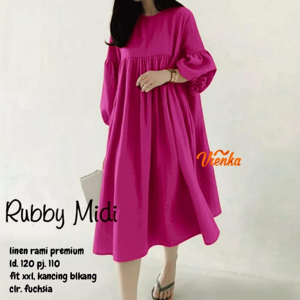 BAJU WANITA RUBBY MIDI DRESS JUMBO LINEN POLOS BY VIENKA
