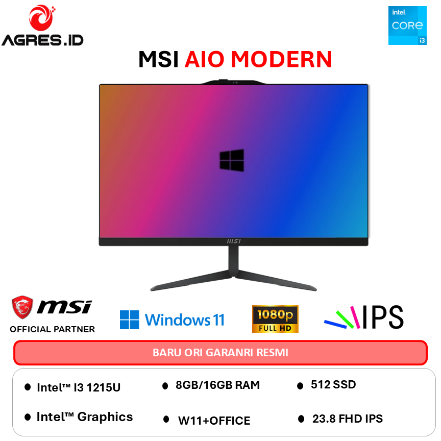 MSI AIO MODERN I3 1215U - RAM 16GB 512GB W11+OHS 23.8FHD IPS AM242.2029