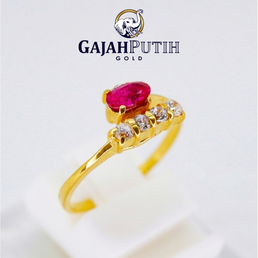 Cincin 1,2 Gram Model Permata Merah Emas Asli 8K Gajah Putih Gold KodeN11212