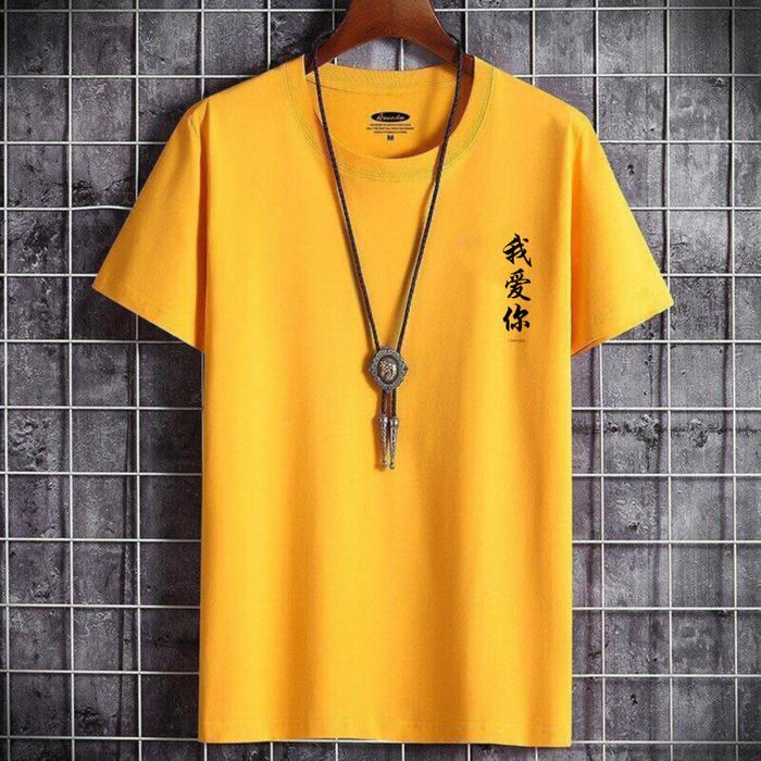 Kaos Distro Pria Warna kuning Motif Simpel China Come Back | Kaos Distro Simpel Tulisan China | Kaos