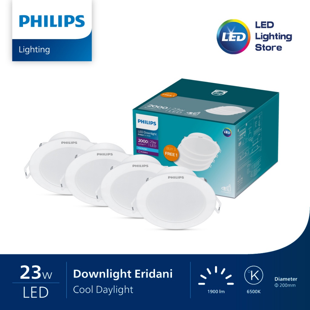 [Promo Beli 3 Gratis 1]Lampu Panel (Plafon) Philips Downlight Eridani LED18 D200 23W Watt - Warna Pu
